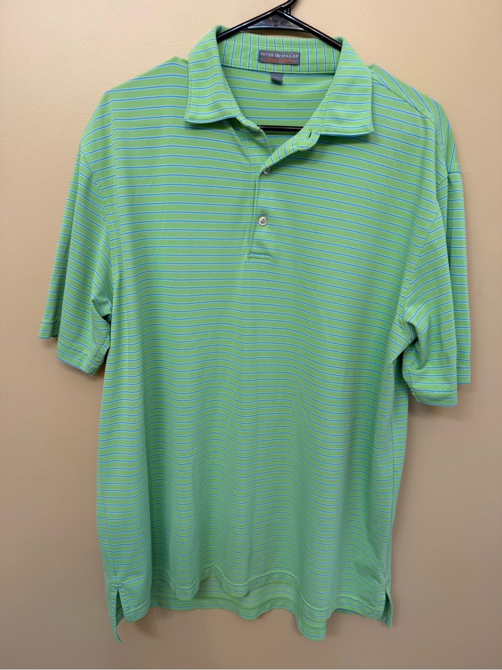 Peter Millar Lime Green Polo with Thin Blue Stripes